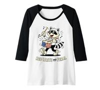 Womens Red White Feral Retro Drummer Raccoon American Flag Raglan Baseball Tee