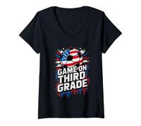 Women's Red White Game ON Third Grade Soccer Happy First Day Teacher V-Neck T-Shirt