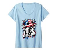 Women's Red White Game ON Third Grade Soccer Happy First Day Teacher V-Neck T-Shirt