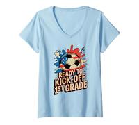 Women's Red White Ready KICK Off 1ST Grade Soccer Game On Day US V-Neck T-Shirt