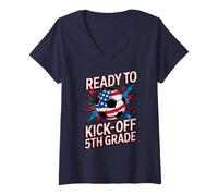 Women's Red White Ready to KICK Off 5TH Grade Soccer First Day US V-Neck T-Shirt