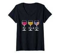 Womens Red Wine & Blue 4th of July Wine Red White Blue Wine Glasses V-Neck T-Shirt