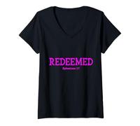 Womens Redeemed Ephesians 1:7 Christian Woman Bible Verse Quote V-Neck T-Shirt