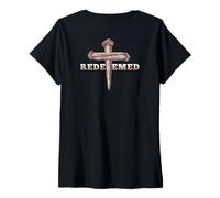 Womens Redeemed Jesus Cross The Way The Truth The Life Art ON Back V-Neck T-Shirt