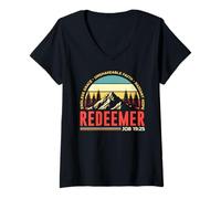 Womens REDEEMER JOB 19:25 BIBLE CHRISTIAN V-Neck T-Shirt