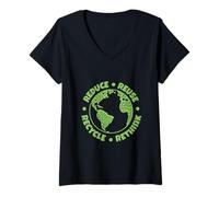 Womens Reduce Reuse Recycle Rethink Earth Day Environment Activism V-Neck T-Shirt