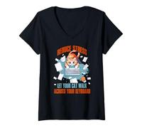 Womens Reduce stress. Let your cat walk across your keyboard V-Neck T-Shirt