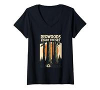 Womens Redwoods Reach The Sky Shirt Retro California Forest Hiking V-Neck T-Shirt