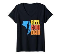 Womens Reel Cool Dad Fishing Humor for Outdoorsy Dads V-Neck T-Shirt