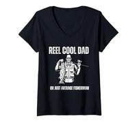 Women's Reel Cool Dad Funny Fishing Humor Design V-Neck T-Shirt