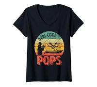 Womens Reel Cool Pops Fisherman Christmas Gift Father's Day V-Neck T-Shirt