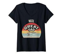 Womens Reel Great Dad Fishing Humor Gift Design V-Neck T-Shirt