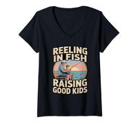 Womens Reeling in Fish Raising Good Kids - Great Dad V-Neck T-Shirt