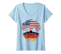 Womens Reformation Day American Grown with German Root Tree Graphic V-Neck T-Shirt