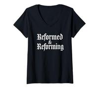 Womens Reformation Theology Reformed and Reforming Christian Design V-Neck T-Shirt