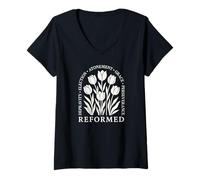 Womens Reformed Theology Depraved Elect Atone Grace Persevere Tulip V-Neck T-Shirt