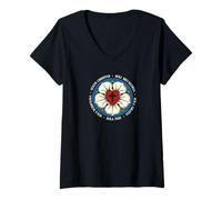 Women's Reformed Theology Five Solas Lutheran Flower Cross Christian V-Neck T-Shirt