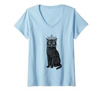 Women's Regal Black Cat with Crown - Royal Feline Lover Gift Design V-Neck T-Shirt