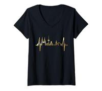 Womens Regensburg Skyline Heartbeat German Heart I Love Regensburg V-Neck T-Shirt
