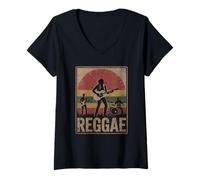 Womens Reggae band with dreadlocks and Rasta color background V-Neck T-Shirt
