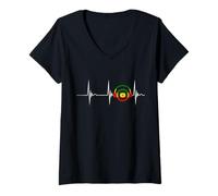 Womens Reggae Heartbeat EKG Pulse Rastafari Roots Reggae Music V-Neck T-Shirt