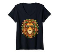 Women's Reggae Lion Rasta Lion Rastafari Roots Proud Jamaican V-Neck T-Shirt