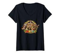 Women's Reggae Music Capybara Island Shiba-Inu and Monkey Band V-Neck T-Shirt