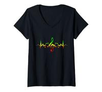 Womens Reggae Music Heartbeat Jamaica Rastafari Roots Rasta Gift V-Neck T-Shirt