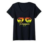 Womens Reggae Music Jamaica Retro Vintage Rastafari Rasta V-Neck T-Shirt
