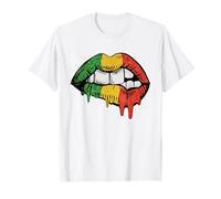Womens Reggae Sexy Dripping Lips Flag Rastafari Rasta Drip T-Shirt
