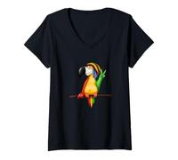 Women's Reggae Style Talking Parrot | Funky Chilling Bird Drawing V-Neck T-Shirt
