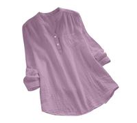 Women's Regular-Fit V-Neck T-Shirt Long Sleeve Plain Basic Tops Outdoor Casual Outfits Lounge Blouse with Pockets Purple Ladies Cotton Tops XL
