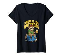 Women's Rehab is for Quitters Grumpy Trash Panda Cooler Beer V-Neck T-Shirt