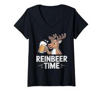 Womens Reinbeer TIME Holiday Reindeer Cheers Beer Lovers Christmas V-Neck T-Shirt