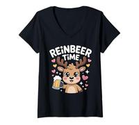 Womens Reinbeer TIME Holiday Reindeer Cheers Beer Lovers Christmas V-Neck T-Shirt