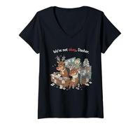 Womens Reindeer Office Stress We’re Not Okay Holiday Humor V-Neck T-Shirt