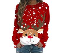 Women's Reindeer Print Long Sleeve Sweatshirt - Wine, L