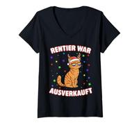 Women's Reindeer War Sold Out Christmas Cat Funny Design V-Neck T-Shirt