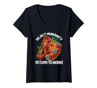 Women's Reject Humanity Return to Monke Orangutan Meme V-Neck T-Shirt