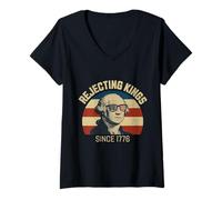 Womens Rejecting Kings George Washington USA Flag 4th Of July Men V-Neck T-Shirt