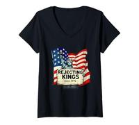 Womens Rejecting Kings Since 1776 American USA Flag 4th Of July Men V-Neck T-Shirt