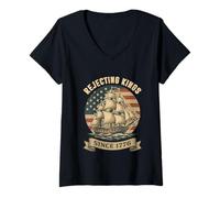 Womens Rejecting Kings Since 1776 Patriotic American Vintage Flag V-Neck T-Shirt