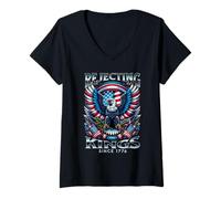 Womens Rejecting Kings Since 1776 Patriotic USA Flag 4th of July V-Neck T-Shirt