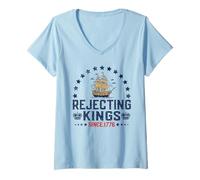 Womens Rejecting Kings Since 1776 Vintage Patriotic no Kings V-Neck T-Shirt