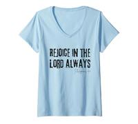 Womens Rejoice in The Lord Always Philippians 4:4 Bible Joy V-Neck T-Shirt