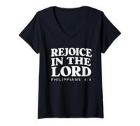 Womens Rejoice In The Lord Bible Verse Christian V-Neck T-Shirt