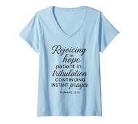 Womens Rejoicing in Hope Romans 12:12 Bible Verse Scripture Prayer V-Neck T-Shirt