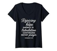 Womens Rejoicing in Hope Romans 12:12 Bible Verse Scripture Prayer V-Neck T-Shirt