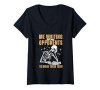 Womens Relatable Skeleton Waiting For Turn Rummikub Player Game V-Neck T-Shirt