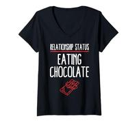 Women's Relationship Status: Eating Chocolate V-Neck T-Shirt